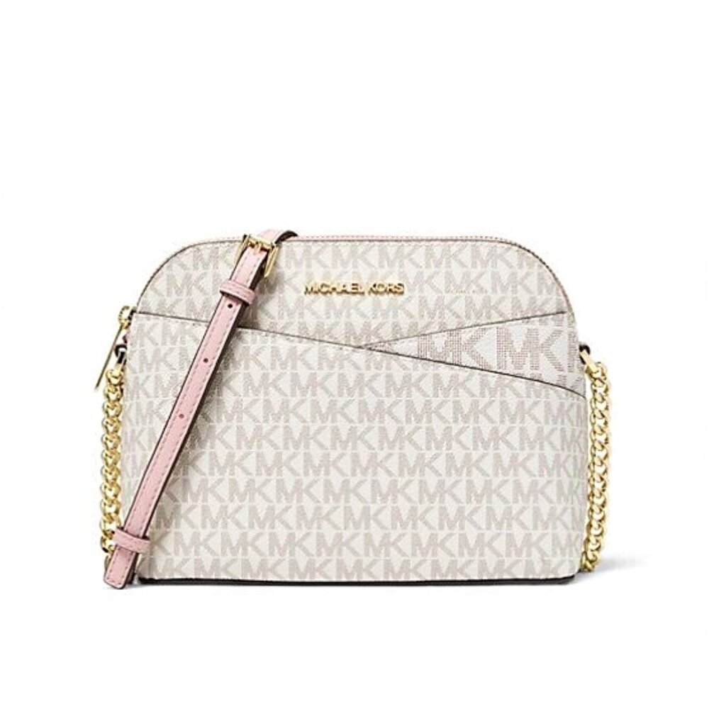 New Michael Kors Jet Set Travel Medium Logo Dome Crossbody Powder Blush Multi